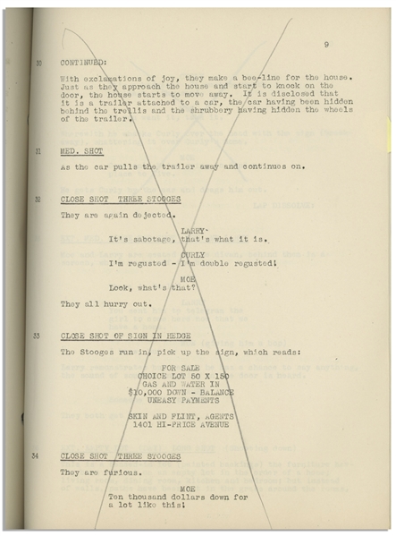 Moe Howard's 26pp. Script Dated March 1946 for The Three Stooges Film ''G.I. Wanna Home'' -- With Crossed-Out Annotations in Moe's Hand Throughout -- Very Good Plus Condition